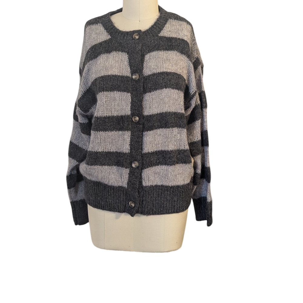 Zara Gray and Cream Striped Cardigan